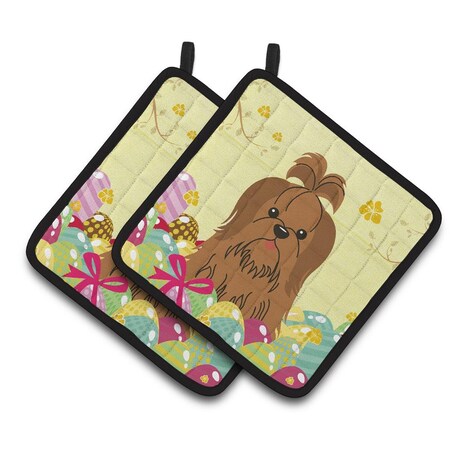 Carolines Treasures Easter Eggs Shih Tzu Silver Chocolate Pair of Pot Holders BB6086PTHD